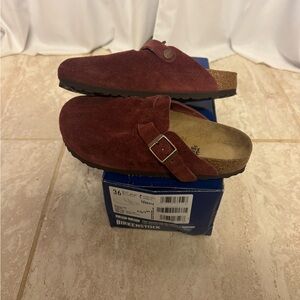 Birkenstock Burgundy Suede Clogs